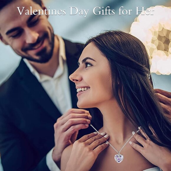 Birthstone Moon and Star Necklace Women 925 Sterling Silver Heart Crystal Gift - Picture 2 of 7